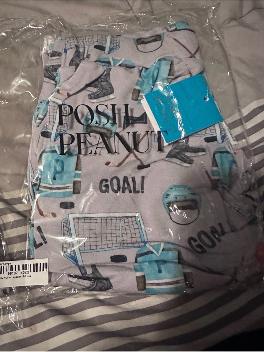 Posh Peanut Hockey Print joggers - Gray & Teal Accents